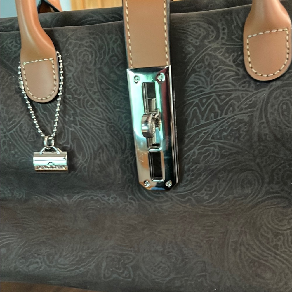 La Bagagerie Brown Paisley Design With Tan Leather Handbag - Picture 2 of 13